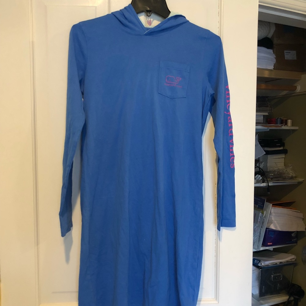 Girls XL (16) Long Sleeve Whale Hoodie Tee Dress